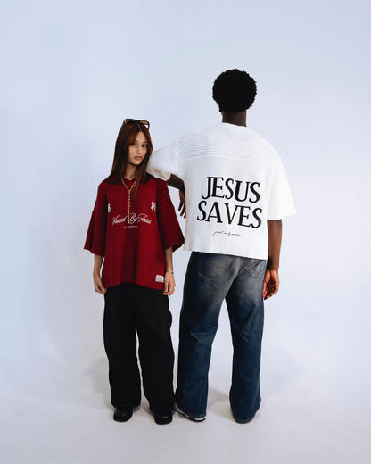 "JESUS SAVES" - Knit Jersey